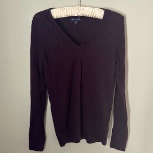 GAP Eggplant Purple 💯 Wool V Neck Fitted Sweater sz S